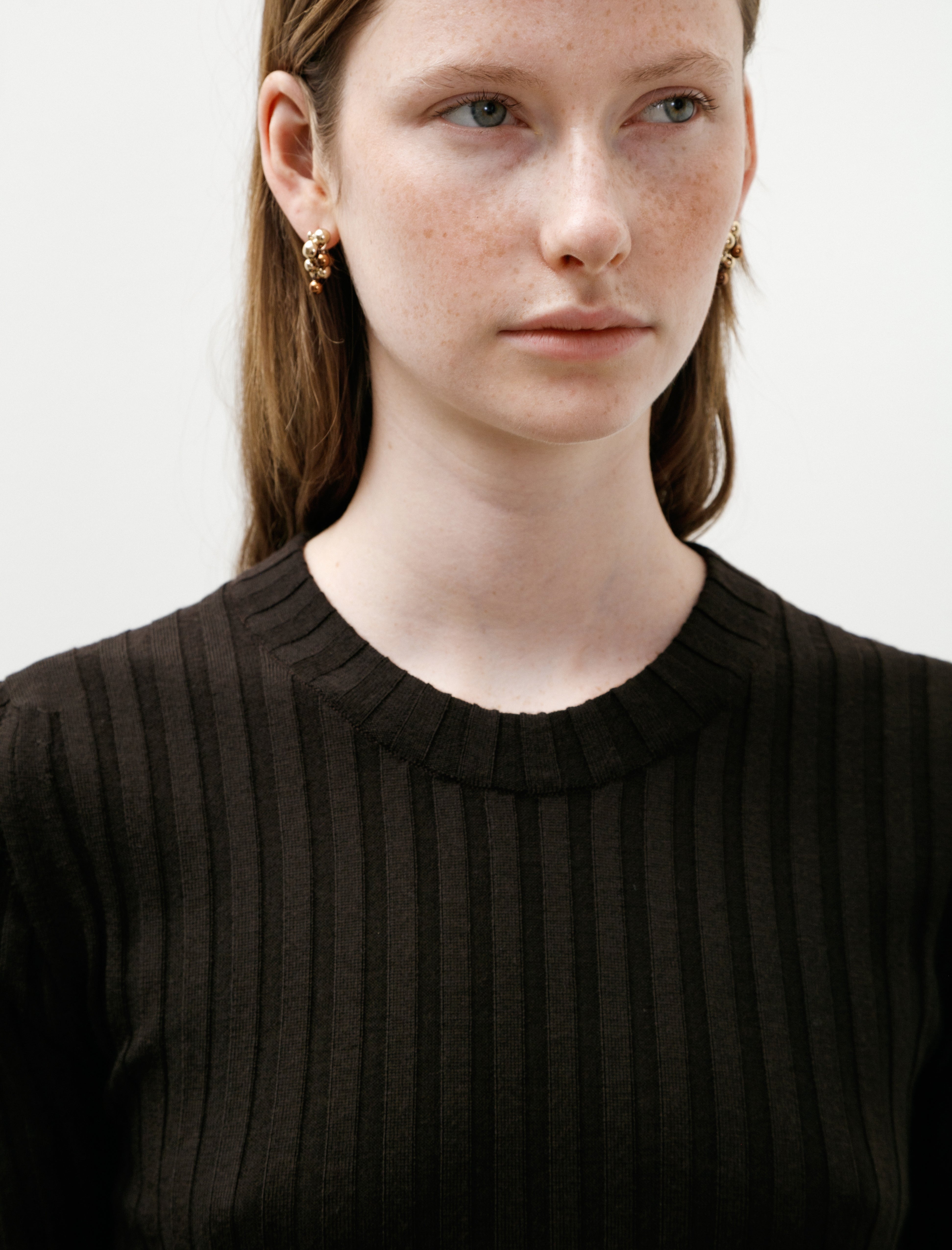 Margaret Howell Ribbed Long Sleeve Crew Neck Fine Merino Dark Brown