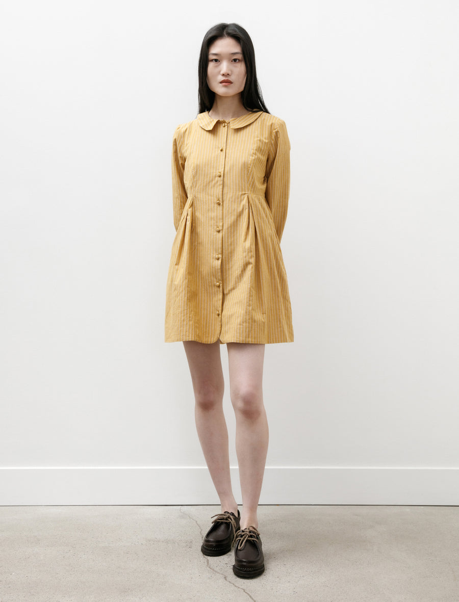 mustard yellow button down dress Golden Yellow Cotton Poplin Fit and Flare Short Button-Down Shirt Dress 46" / Custom Height (Free)