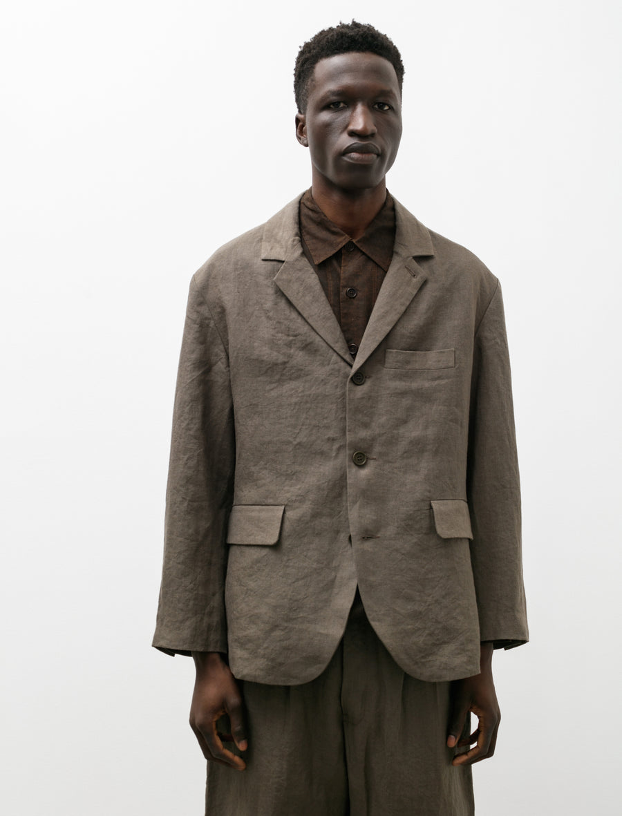 Three Button Jacket Tumbled Linen Olive - Main Image