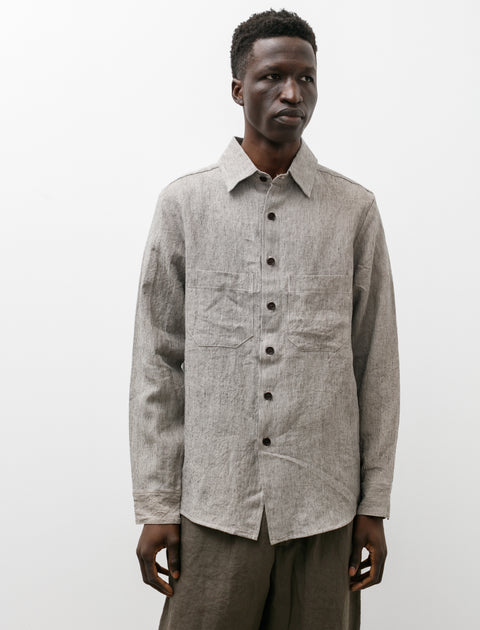 Evan Kinori Two Pocket Shirt Tumbled Linen Stripe