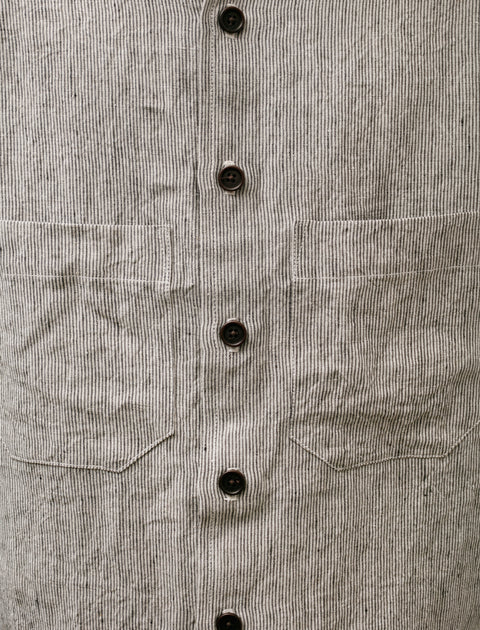 Evan Kinori Two Pocket Shirt Tumbled Linen Stripe