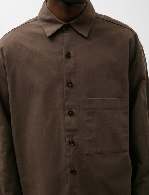 Evan Kinori Big Shirt Two Yarn Dyed Cotton Brown