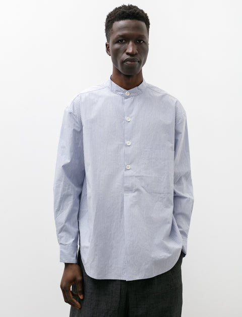 Evan Kinori Popover Shirt Organic Cotton Stripe Light Blue