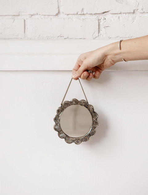 Found by Neighbour Repoussé Hanging Silver Mirror