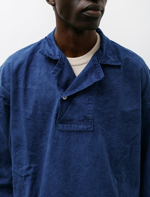 Tender 413 Double Breasted Pullover Shirt Bleached Weft Stripe Achilles' Heel Indigo