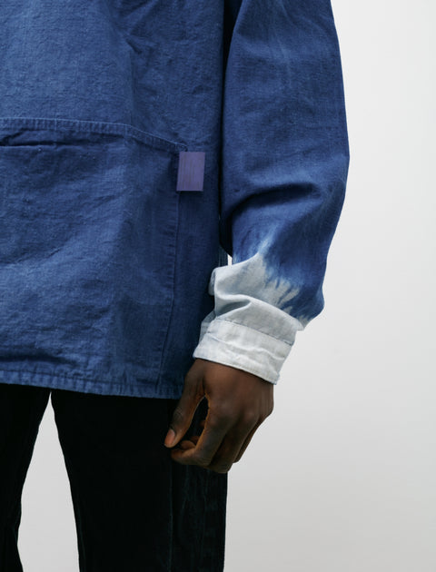 Tender 413 Double Breasted Pullover Shirt Bleached Weft Stripe Achilles' Heel Indigo