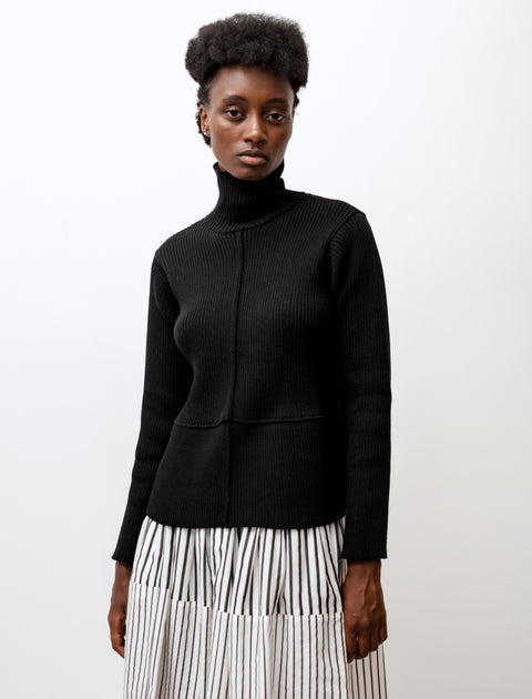 Sara Lanzi Turtleneck Sweater with Flounce Black