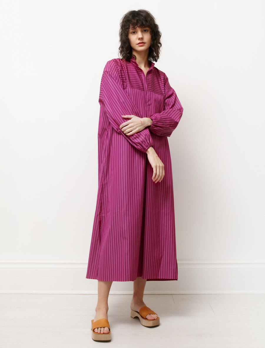 Cristaseya Shirt Dress with Gathered Sleeves Striped Pink – Neighbour Cristaseya Shirt Dress with Gathered Sleeves Striped Pink – Neighbour