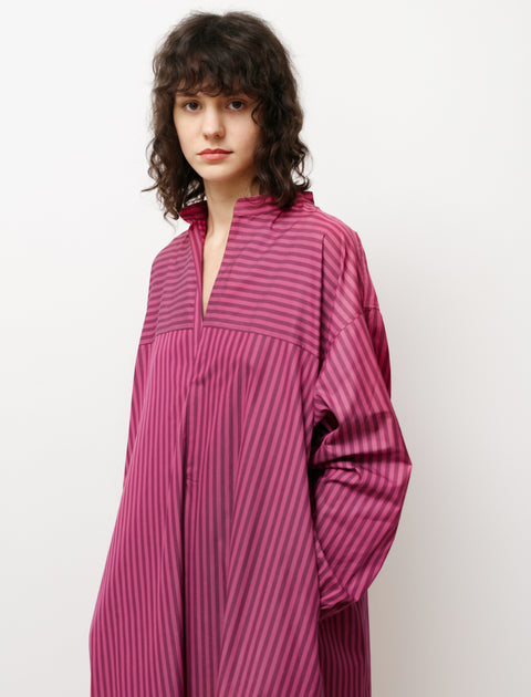 Cristaseya Shirt Dress with Gathered Sleeves Striped Pink