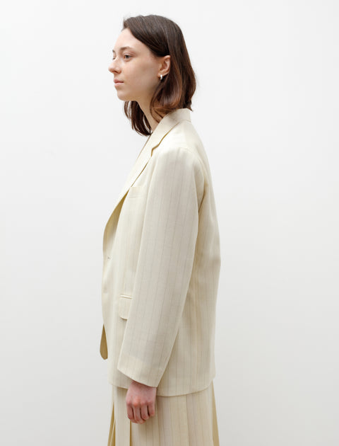 Auralee Hard Twist Wool Panama Stripe Jacket Ivory
