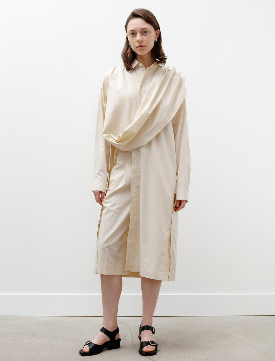 cream shirt dress Zimmermann Tuck Midi Dress, Chain, Size 2 sustainable manner Lined viscose georgette shirt dress Regular fit Mandarin collar Visible button fastening on the bodice and a concealed side zip Darted waist and flared skirt Cream Shirt Collar Fit-and-Flare Belted