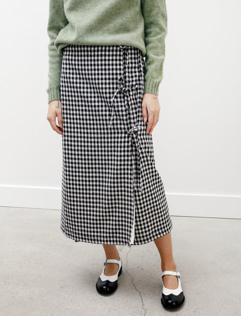Eleph Bows Checked Wrap Skirt Black and White