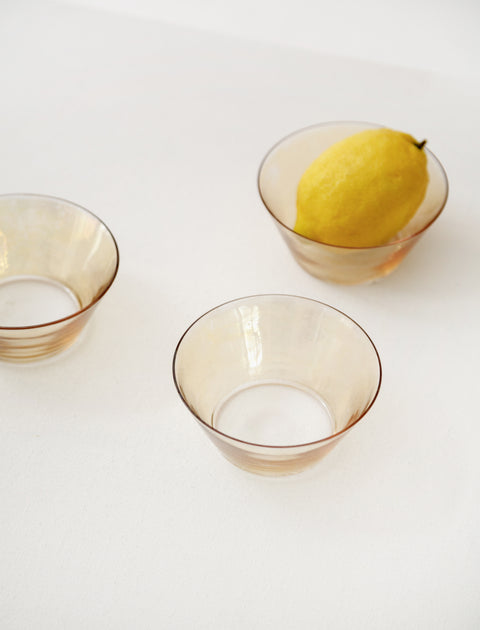 Thin Amber Iridescent Glass Bowl