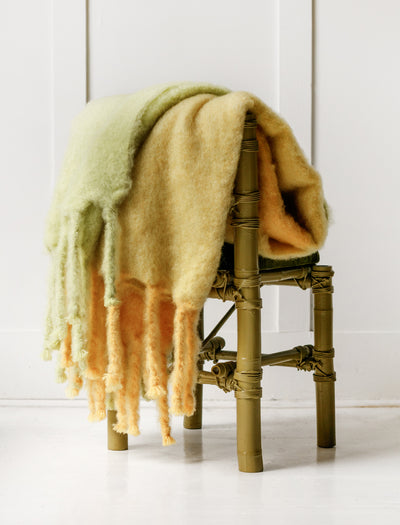 Fringed Mohair Blanket Citrus Plaid