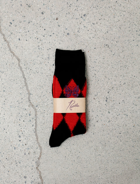 Merino Wool Argyle Socks Red
