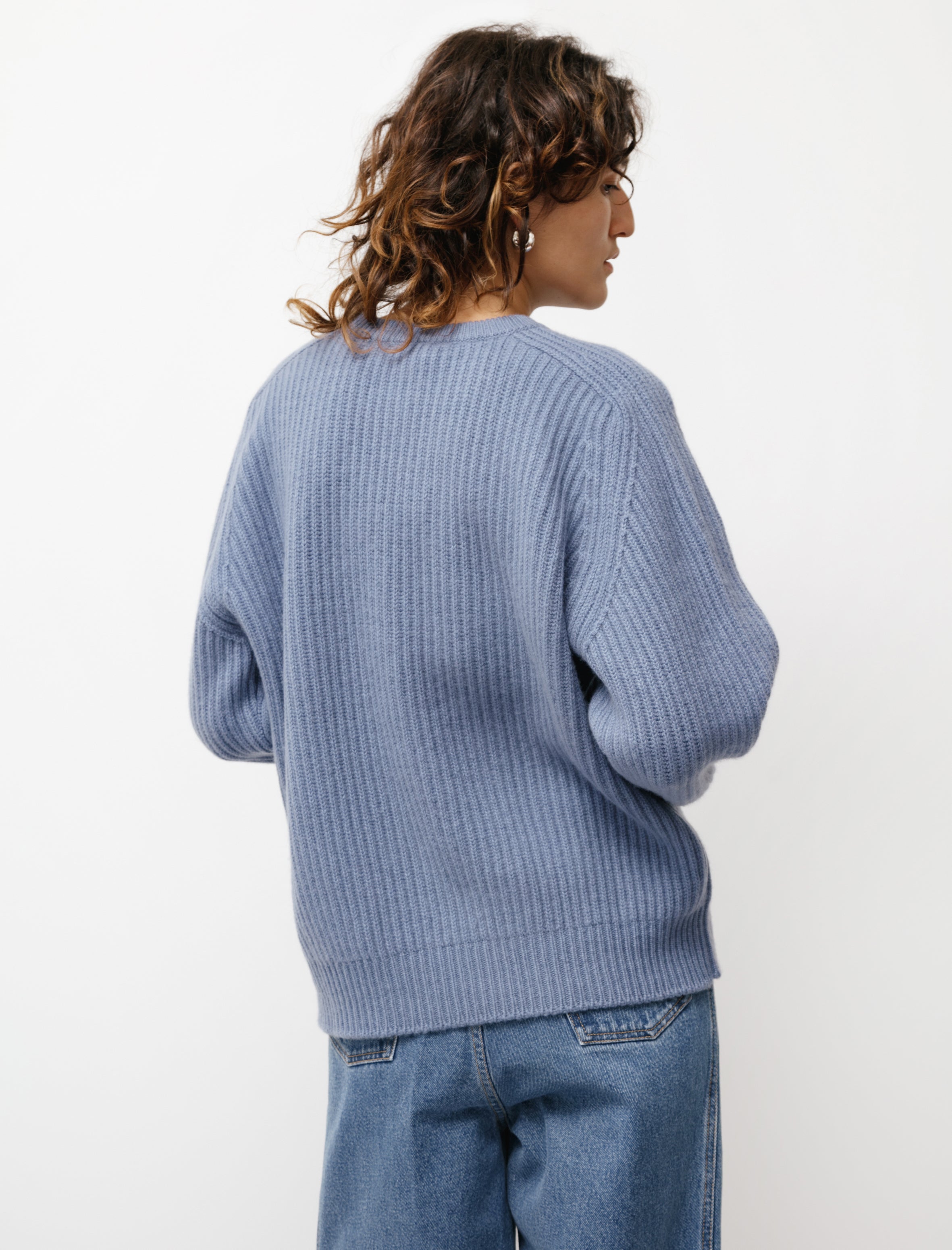 Cashmere Maxi Rib Raglan Sweater Blue