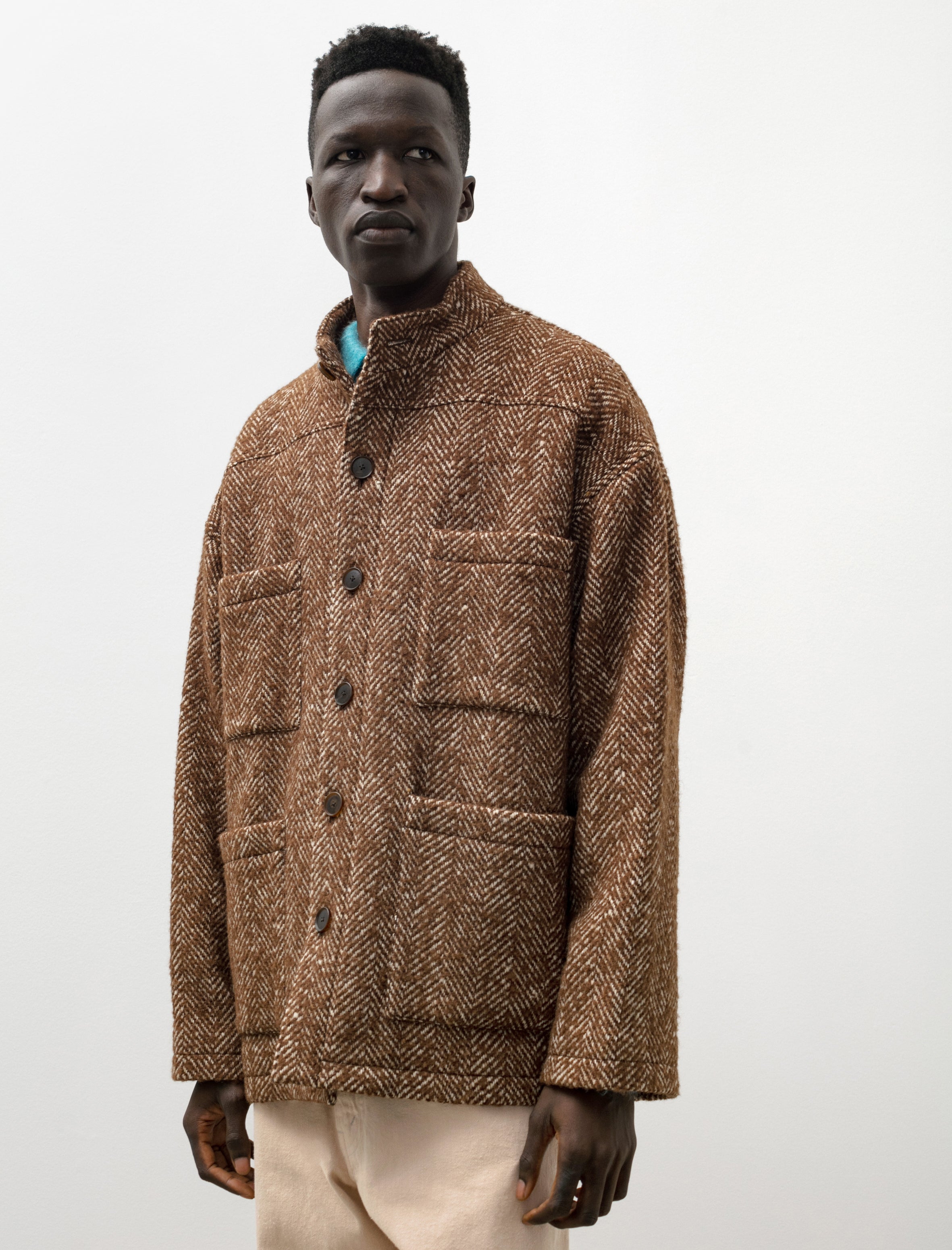 Wool Alpaca Herringbone Tweed Blouson