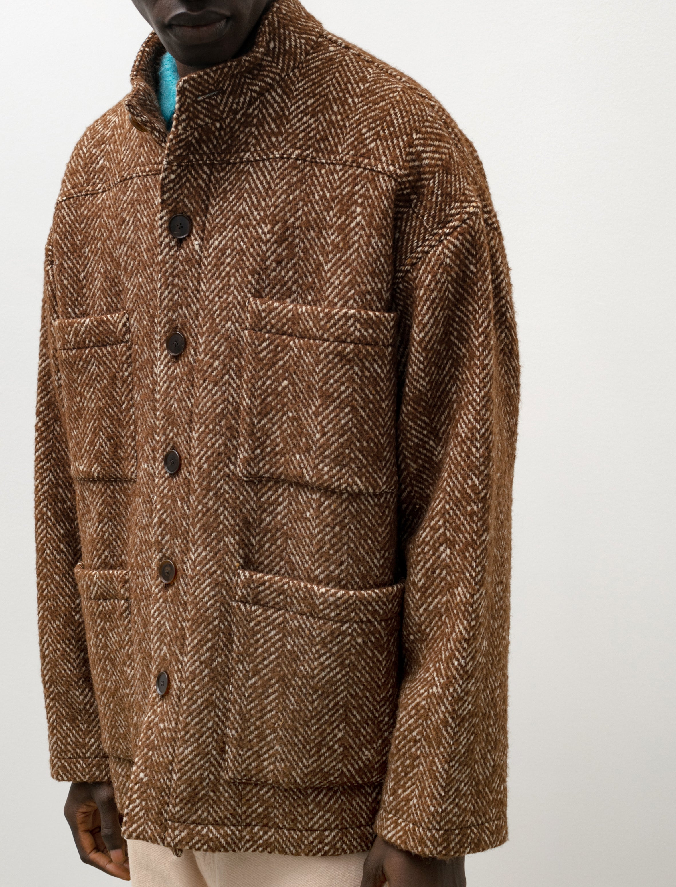 Wool Alpaca Herringbone Tweed Blouson