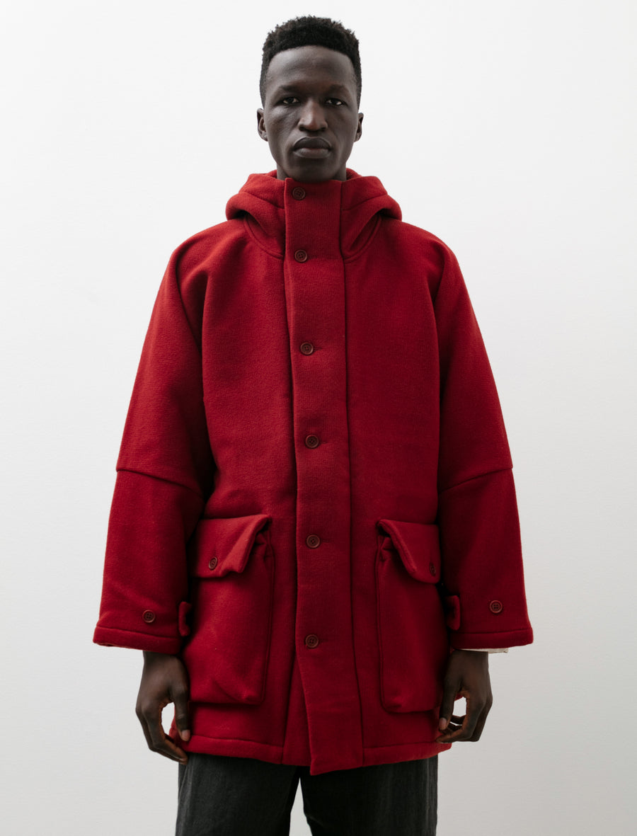 Hooded Coat Heavy Wool Duffle Red - Main Image