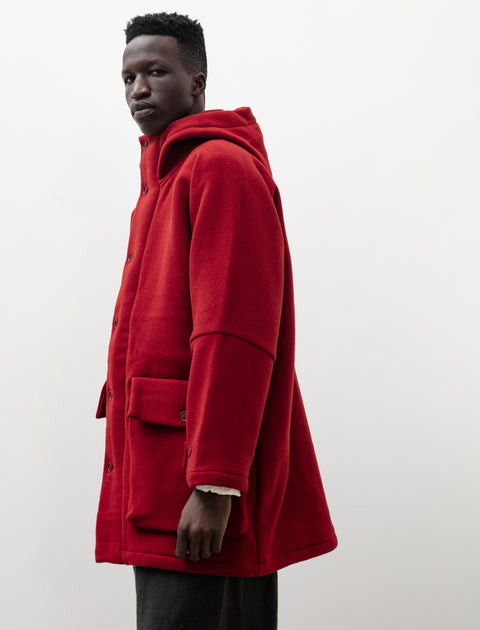 Evan Kinori Hooded Coat Heavy Wool Duffle Red