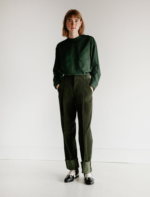 Cristaseya Corduroy Pleated Trousers Green