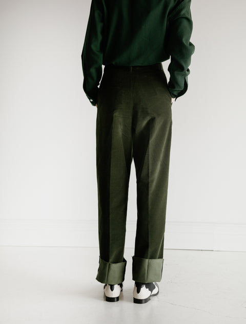 Cristaseya Corduroy Pleated Trousers Green