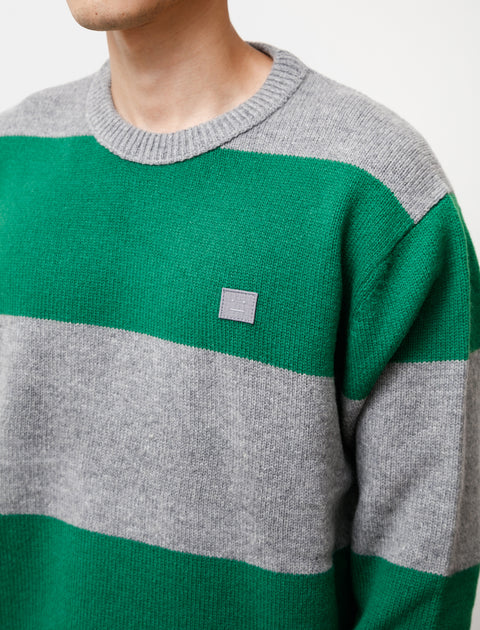 Acne Studios Sweater Face Stripe Grey Melange Green