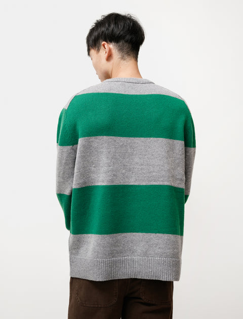 Acne Studios Sweater Face Stripe Grey Melange Green