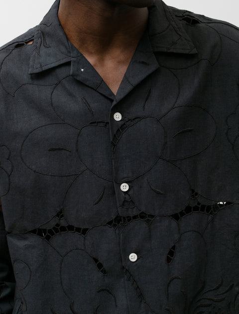 Bode Overdyed Lace Cutwork Shirt LS Black