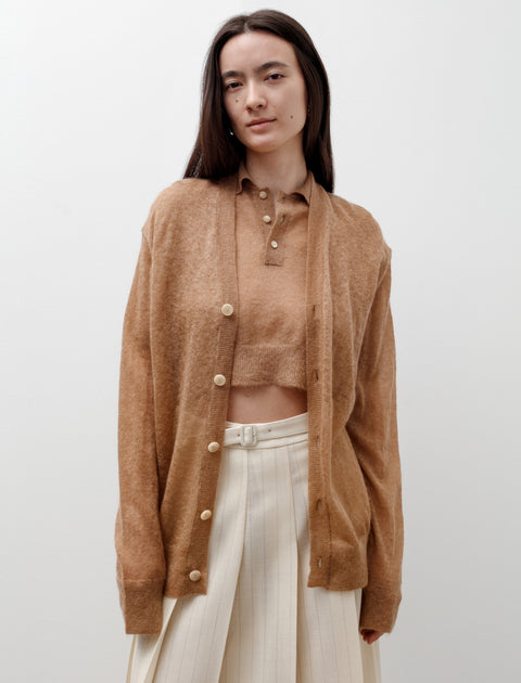 Auralee Kid Mohair Sheer Knit Cardigan Camel