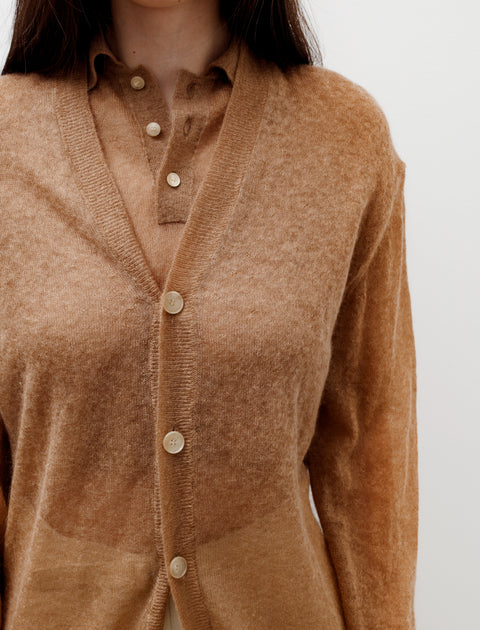 Auralee Kid Mohair Sheer Knit Cardigan Camel