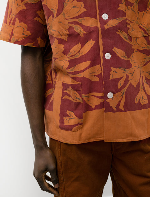Bode Overdyed Tablecloth SS Shirt Tobacco