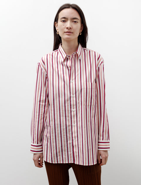 Cristaseya Handmade Classic Collar Shirt White with Pink Stripes