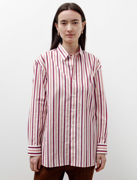 Cristaseya Handmade Classic Collar Shirt White with Pink Stripes