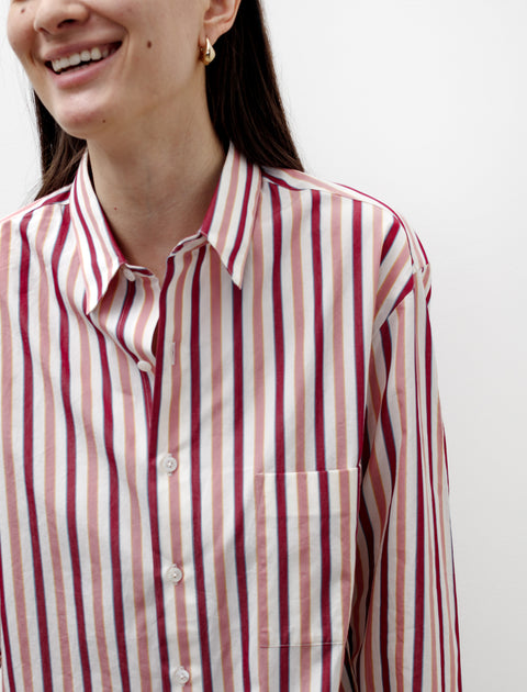 Handmade Classic Collar Shirt White with Pink Stripes