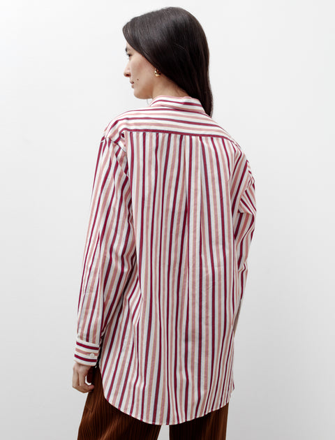 Cristaseya Handmade Classic Collar Shirt White with Pink Stripes