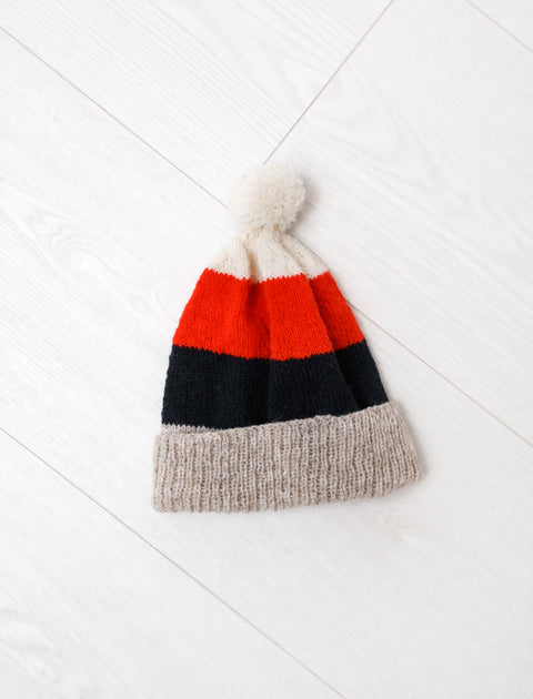 Fine Handknit Hat Bold Stripe Red/Navy