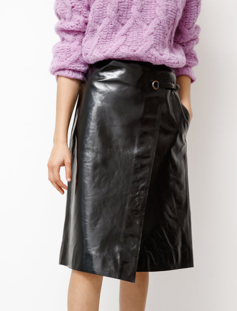 Acne Studios Leather Wrap Skirt Chocolate Brown
