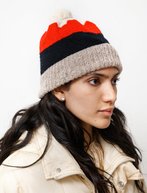 Smurfie Turfie Fine Handknit Hat Bold Stripe Red/Navy