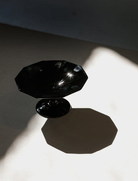 Found Deep Black Glass Pedestal Dish