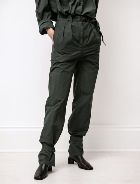 Lemaire Pleated Pants with Straps Deep Forest
