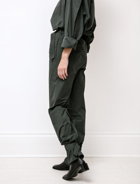 Lemaire Pleated Pants with Straps Deep Forest