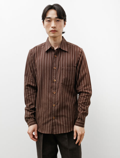 Frank Leder Brown Stripe Shirt Cotton Linen