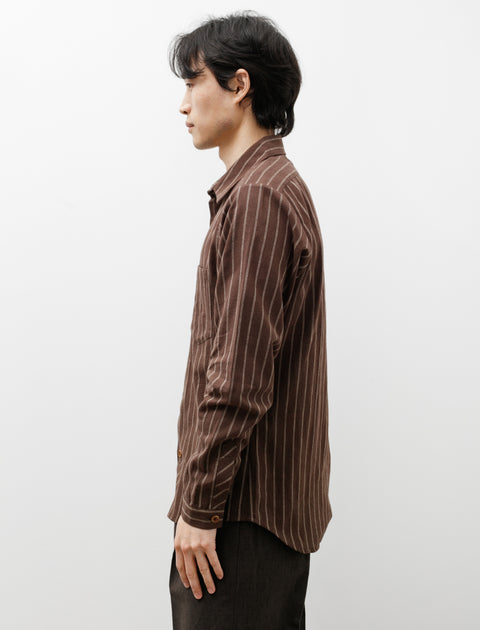 Frank Leder Brown Stripe Shirt Cotton Linen