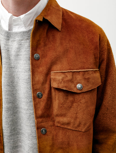 orSlow Leather Army Shirt Brown Suede