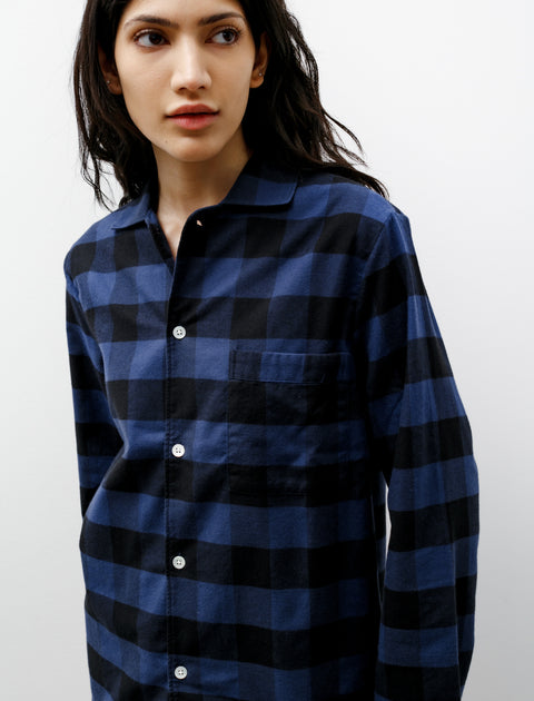 Tekla Flannel Pyjama Shirt Gingham Blue